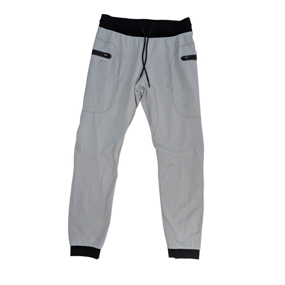 BYLT Premium Jogger Pants Mens L Gray Black Stretch Zip Pockets Athletic